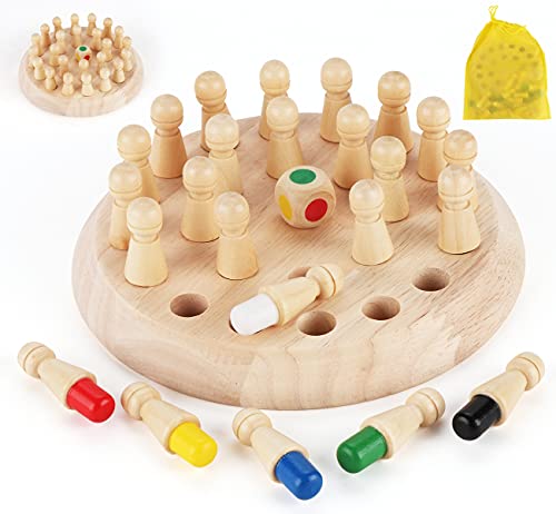 Anstore Memory Schach Holz, Montessori Spielzeug ab 2/3/4 Jahre, Memory Match Stick, Schachspiel Lernspielzeug, Gedächtnis-Schach, Hölzernes Gedächtnis-Schach für Kinder, mit Tasche