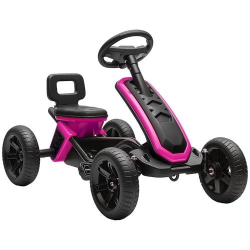 AIYAPLAY Kart Pedales, Go Kart con Ruedas Antideslizantes de EVA, Marco Metálico, Carga 30 kg, para Niños y Niñas de 2-5 Años, Rosa