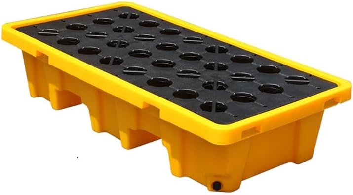 Modular Spill Containment, Drum Containment Spill Pallet, Industrial Stackable Oil Drum/Paint Bucket Storage Tray with Drain, Detachable Modular Shipping Platfo，Yellow 1pcs 130x68x30cm a