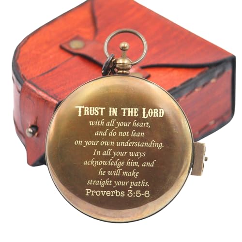 Brújula Sundial Compass con estuche de cuero y verso bíblico Proverbios 3 5-6 miniatura 2