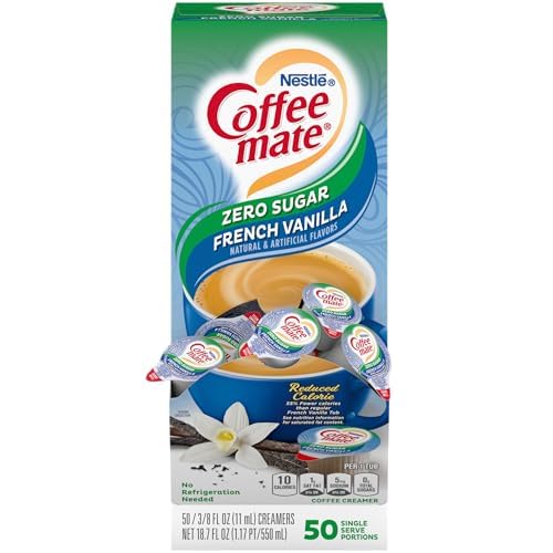 Nestle Coffee mate Coffee Creamer, Sugar Free French Vanilla, Liquid Creamer Singles, Non Dairy, No Refrigeration, Box of 50 Singles