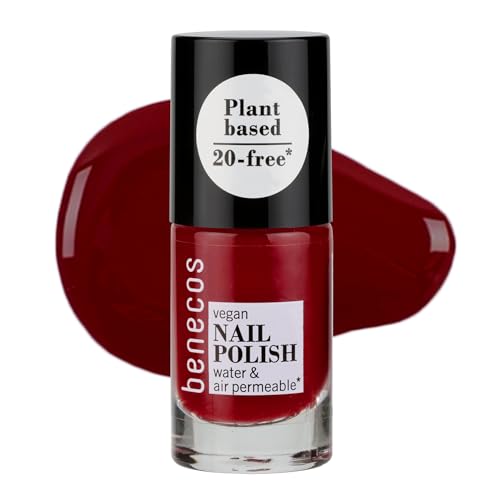Benecos 20-Free Vegan Nail Polish cherry red - pflanzenbasierter Nagellack - schnelltrocknend & langanhaltend - wasserdurchlässig - angereichert mit Biotin - 5ml