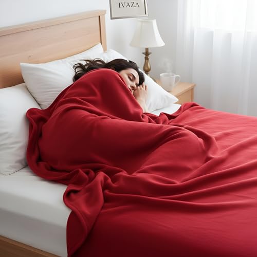 Image of IVAZA 300 TC All Season Solid /Plain Lightweight Polar Fleece Single Bed Blanket (152 x 230 cm) Maroon Blanket SingleIV13
