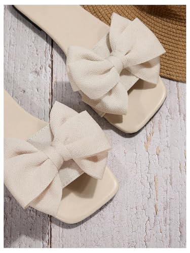 Image of GORGLITTER Women's Gold Sandals Dressy Cute Summer 2026 Bow Square Toe Trendy Beach Boho Wedding Vacation Slides Shoes