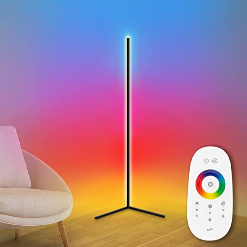 Keficor LED Corner Floor Lamp for Mood Lighting in Living Room and Gaming Room, Modern RGB Color Changing Light with Remote, Minimalist Dimmable Corner Lighting, 56 Inch, Black Keficor LED Corner Floor Lamp for Mood Lighting in Living Room and Gaming Room, Modern RGB Color Changing Light with Remote, Minimalist Dimmable Corner Lighting, 56 Inch, Black