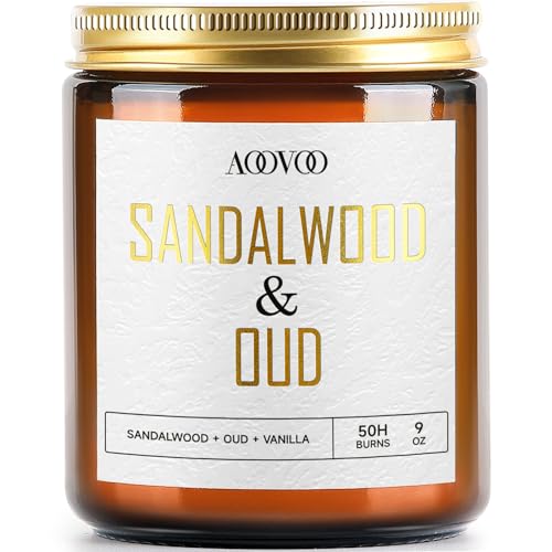 Image of AOOVOO Sandalwood Oud Candle - Sandalwood Candle, Scented Candles, Soy Candles for Home Scented, 9oz