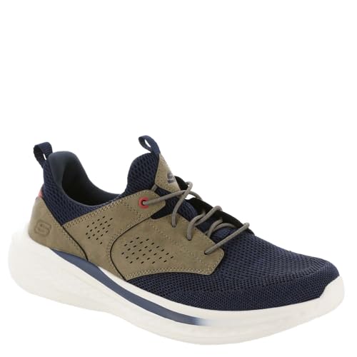 Skechers Men's Slade-Breyer 210892 Knitted Mesh Bungee Lace W/Quarter Cage Slip On, Navy/Tan, 12 X-Wide