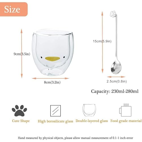Cute Mugs Glasses Double Wall Insulated Glasses Espresso Cup, Coffee Cup, Tea Cup, Milk Cup, Best gift for Office and Personal Birthday (Duck)