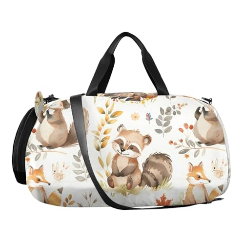 Duffle Bag for Boys or Girls with Shoes Compartment, Forest Friends Bear Fox Sports Travel Bag Overnight2