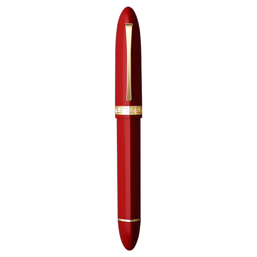 erofa Majohn V60 Piston Fountain Pen Fine Nib, Red Golden Triangular Resin Writing Office Pen Set with Gift Box