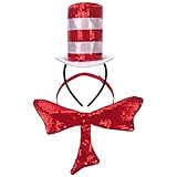 GHGMAO Red and White Striped Costume Sequin Headband and Bow Tie Halloween Costume Accessories for Men Women