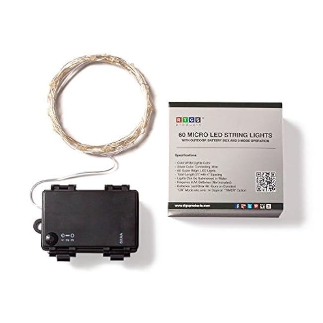 60 LEDs Cold White Color String Lights Silver Wire Indoor and Outdoor 20 Feet Firefly Starry Fairy Lights Battery Powered for DIY, Christmas, Holidays, Party, Bedroom and Centerpieces