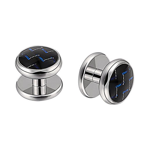 Aienid Cufflinks for Wedding, Cufflinks Studs Set Studs Set for Men Tuxedo Shirts Black Blue Cuff Links - Thumbnail 6