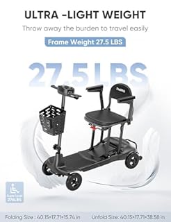 Mobility Scooters for Adults & Seniors - Ultra Lightweight 27.5 lbs Carbon Fiber Folding Electric Scooter - Airlines Approved All-Terrain Portable Scooter with Basket and Charger Included-Carbon Black