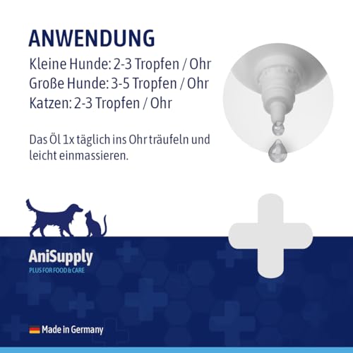 AniSupply Ohrmilbenöl für Hunde & Katzen 50ml – Pflegendes Ohröl mit Kamille gegen Ohrmilben – Sanfte Unterstützung bei Juckreiz & gereizten Ohren