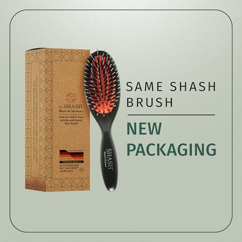 Image of SHASH Since 1869 Hand Made In Germany - Nylon Boar Bristle Brush Suitable For Normal to Thick Hair Gently Detangles, No Pulling or Split Ends - Softens Improves Hair Texture, Stimulates (Extra Small)