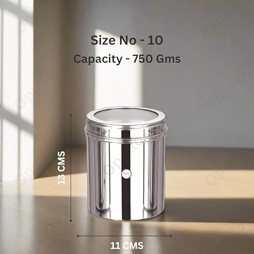 Image of Opullo Stainless Steel Top See Through Containers for Kitchen | Mirror Polished Stainless Steel Containers with Lid | Multipurpose Dabba Set for Kitchen | Pack of 6 | 750 GMS