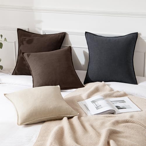 Image of MIULEE Decorative Linen Pillow Covers 20x20 Inch Reddish Brown Boho Farmhouse Neutral Couch Throw Pillows for Bed Pack of 2 Accent Modern Pillowcase Sofa Livingroom Home Decor