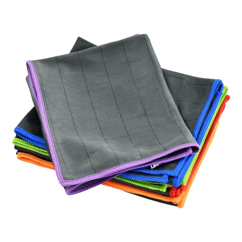 Trapos Microfibra y Paño Microfibra Coche – Juego de 4 Paños con Carbono, 50x40 cm, Gris Bordes Morado Azul Naranja Rosa, Sin Rayas, Ultraabsorbente, No Dejan Pelusa Ni Agua para Coche y Hogar