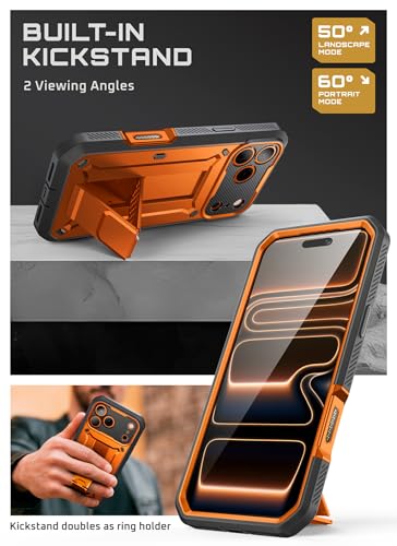Image of SUPCASE for iPhone 17 Pro Case with Camera Control Button (Unicorn Beetle Pro), [Built-in Kickstand & Screen Protector] [Military-Grade Protection] Full Body Heavy Duty Phone Case, Coral