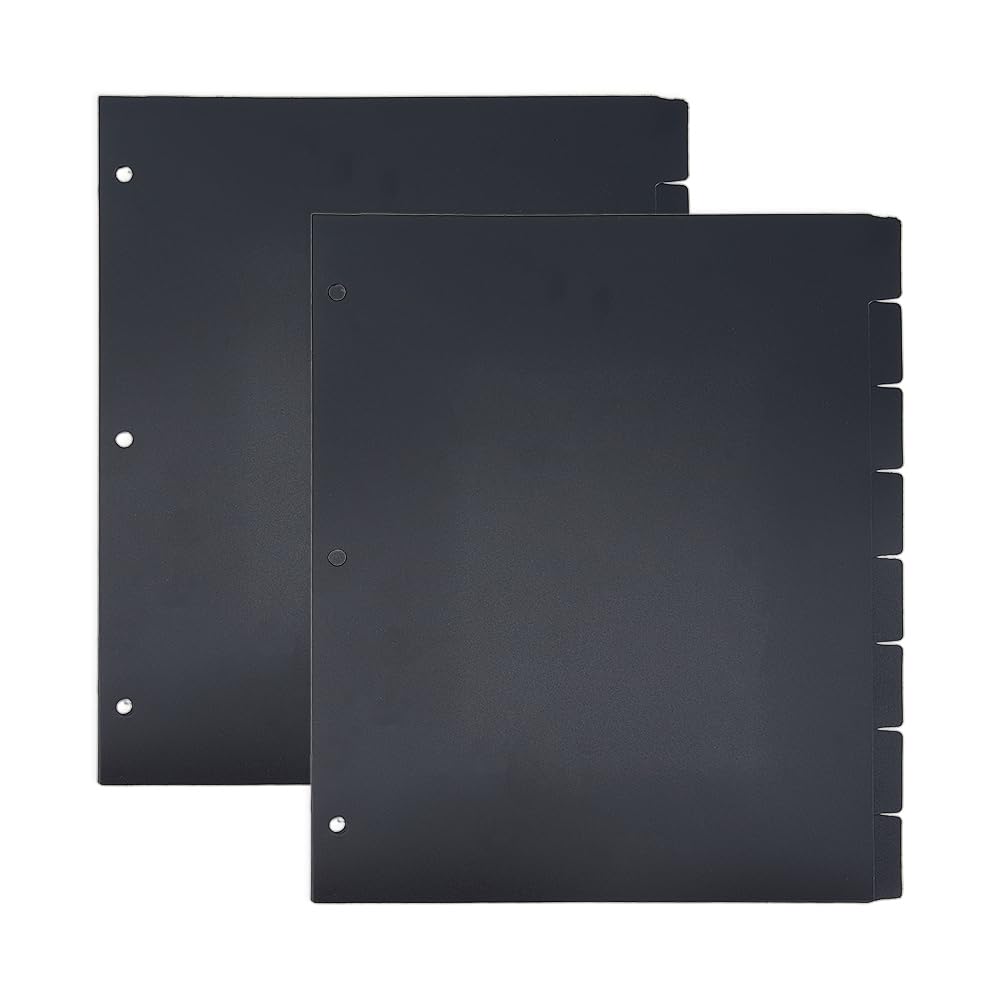 SUPERFINDINGS 16 Sheets 3 Ring A4 Black Folder Dividers 8 Index Dividers PP Folder Dividers Plastic Discbound Notebook Register for Planner Notebook Loose Leaf Folder