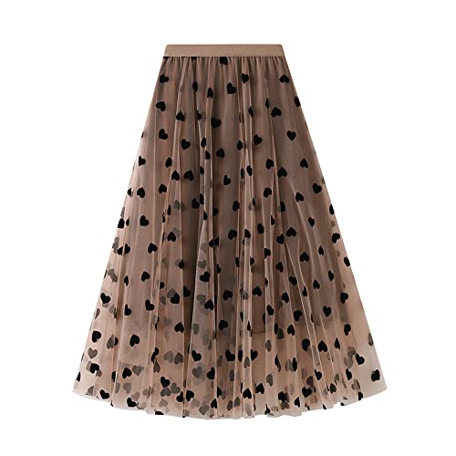 Falda midi de tul con diseño de corazón kawaii para mujer, cintur...