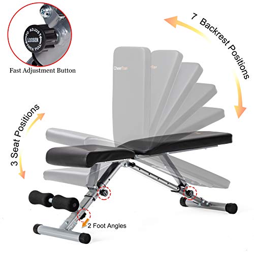 Adjustable Weight Bench Heavy Duty, CheerTran Workout Benches for Home Easy Storage - 700LBS Strength Training Gym Exercise Bench