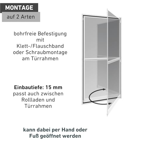 Windhager Pendeltür Insektenschutz, 100x210cm, Weiß, Aluminium, Fiberglas Fliegengitter, bohrfreie Montage, 03240