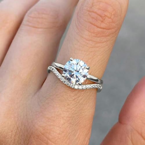 1 Piece 1CT-3CT Delicate And Elegant Four Claws Unique Round Shaped Zircon Rings Sterling Silver RingMaterial Solitaire Engagement Ladies Jewelry Engagement Party Gift2