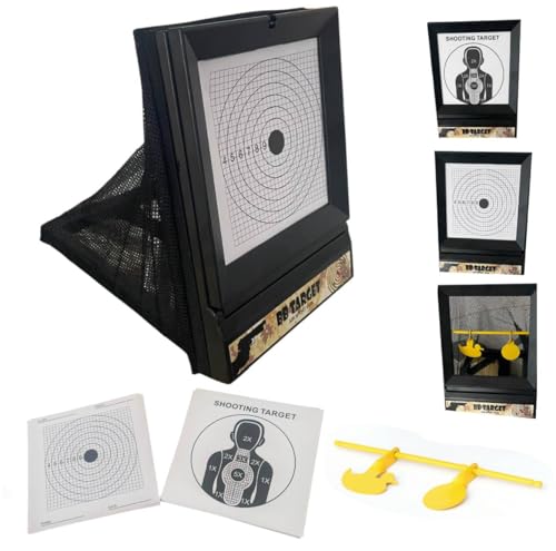 Set di bersagli per Airsoft con rete cattura balines – 2 modalità di gioco: punteggio e rotazione – Include 100 bersagli extra da 17 x 17 cm – ideale per pratica di tiro e allenamento di precisione