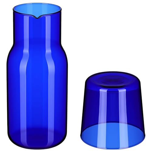 Abaodam Vasos y Hervidor de Agua de Borosilicato Azul Jarra de Vidrio Transparente para Uso en Bodas y Cocina, Juego de Tazas para Agua