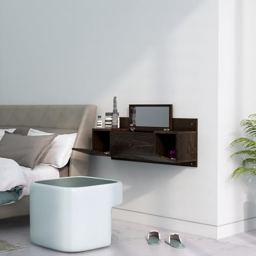 Image of Bniture Engineered Wood Wall Mount Dressing Table with 2 Door, Mirror and Huge Storage Space | Wall Mount Vanity (Flower Wenge, HXDR109)