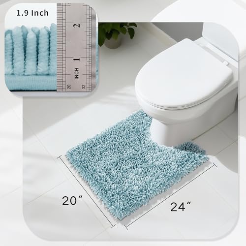 Image of Yimobra Toilet Rugs U Shaped Washable, Extra Thick Soft Absorbent Chenille Contour Bathroom Rugs for Toilet 24x20 Inch, Quick Dry Non Slip Toilet Mat for Bath Floor, Greyish Blue