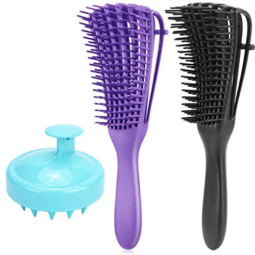 Detangling Brush for Natural& Curly Hair, Hair Detangler Comb for Afro 3A to 4C Kinky Wavy Coily,Thick Long Wet/Dry Hair, Comfortable Easy to Use Massage scalp No Pull Hair Brush-3 Packs
