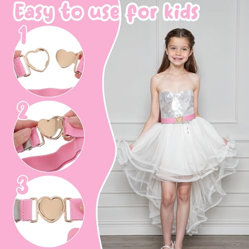 2pcs Girls Belt for Waist Size 15-30" Kids Elastic Belt Adjustable Toddler Heart Buckle Stretch Belts Fashion Waistband Heart-Shaped Metal Buckle Waist Belts for Boys Girls Pants Jeans Dress Decor3