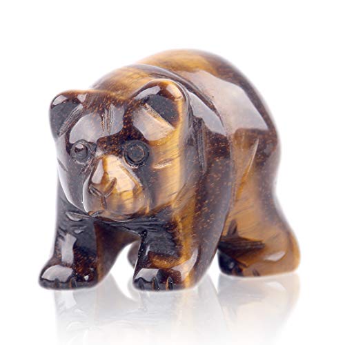 Estatua osito tallado en ojo de tigre amarillo pequeño miniatura 1