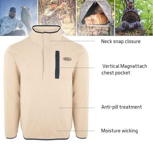Image of Drake Waterfowl Men's Camp 2.0 Fleece Pullover | Hunting Anti-Pill Moisture Wicking 1 /4 Neck Snap Sweater with Chest Pocket