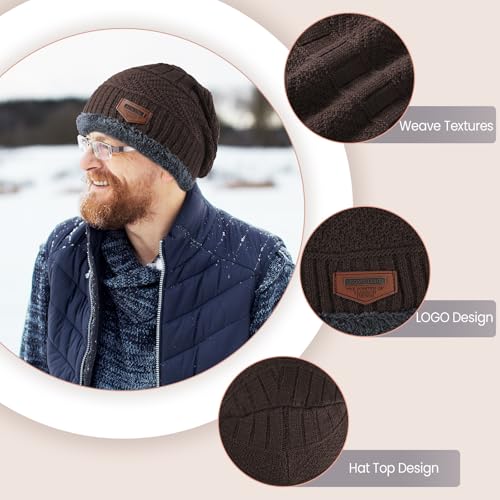 Winter Beanie Hat Circle Scarf Touchscreen Gloves Set, Snow Knit Skull Cap, Warm Thick Fleece Lined Neck Warmer for Men Women - Image 4