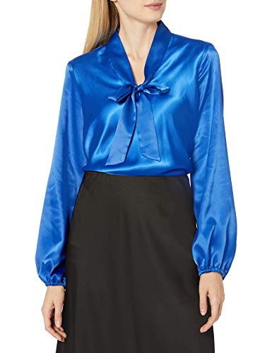Kasper Women's Long Sleeve TIE Neck Charmeuse Blouse, Sapphire, S