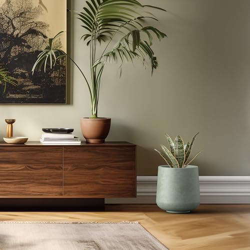 Image of Kante Accent Round Curved Mint Green Concrete Planter 13 inch Dia, Outdoor | Rubber Plug for Indoor, Drainage for Garden, All-Weather Cement Flower Pot, Handcrafted, Anti-Frost & UV, Modern Home Decor