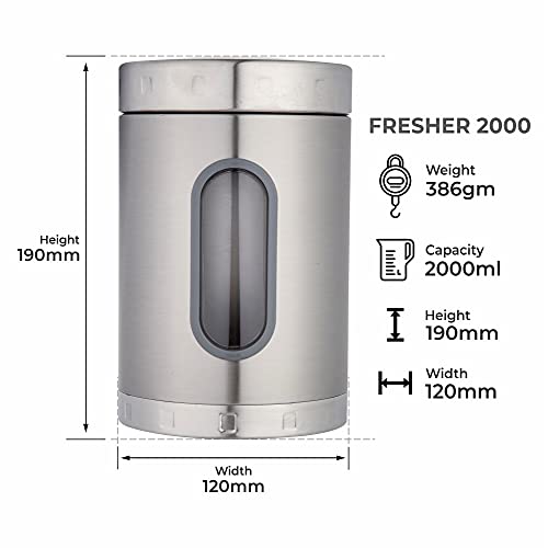 Image of DUBBLIN Stainless Steel Storage jar container Fresher screw lid transparent visible window food safe steel Storage container 2000 ml, 1 Piece, Silver