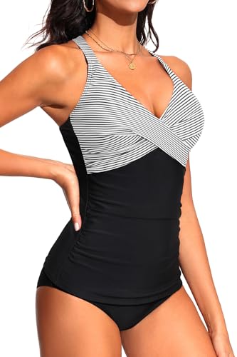 Tempt Me Women Ruched Tankini Swimsuit - Tummy Control Two Piece Bathing Suits Twist V Neck Swimwear with Bottom 20253