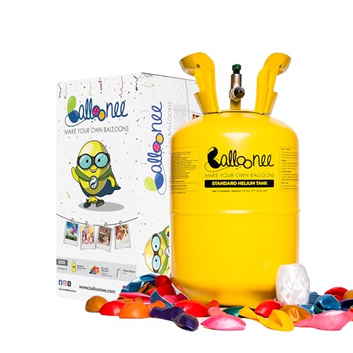 Balloonee Standard Disposable Helium Party Kit Helium Tank for Balloons At Home 7.5 Cu Ft Helium Balloon Pump Kit with 30 Assorted Latex Balloons Portable for Celebrations