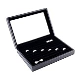 Caddy Bay Collection Black Jewelry Ring Cuff Links Case Display Storage Box with Glass Top