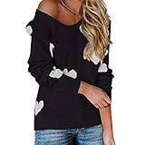  Onsoyours Femmes Pull Épaule Nue Sweatshirt Col V en Tricot Pullover Chandail Lâche Top Blouse Chemise Manche Longue A Noir L