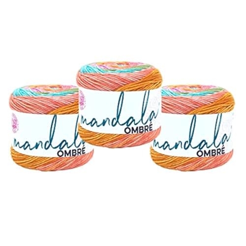 Image of Lion Brand Yarn, Mandala Ombre Variegated Yarn for Crocheting, Knitting, and Crafts, Tranquil, 3 Pack, Soft, Acrylic Fiber for Cozy Blankets, Worsted Weight Sweaters and Colorful Shawls