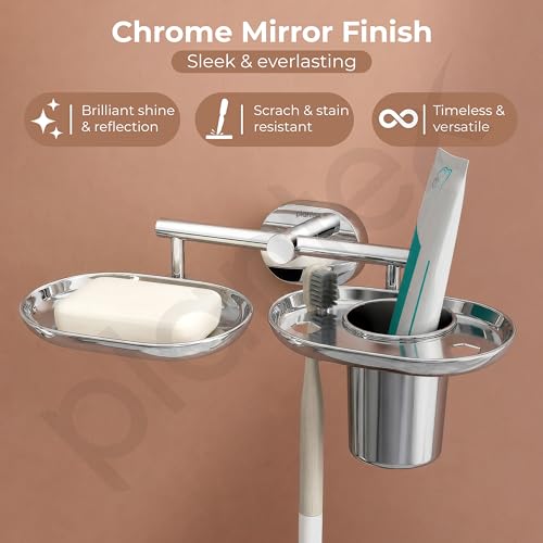 Image of Plantex J4 Stainless Steel Soap Dish with Tumbler Holder /Soap and Brush Holder for Bathrooom /2 in 1 Soap Holder with Toothbrush Holder /Bathroom Accessories (Chrome Finish) Onix
