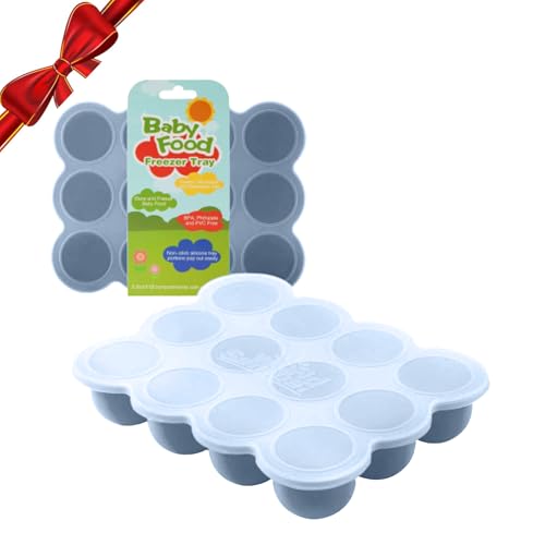 Image of Samuelworld Baby Food Storage Container, 12 Portions x 2.5oz - BPA Free Silicone Freezer Tray with Clip-On Lid for Breast Milk Storage, Homemade Baby Food, Vegetable & Fruit Purees - Navy Blue