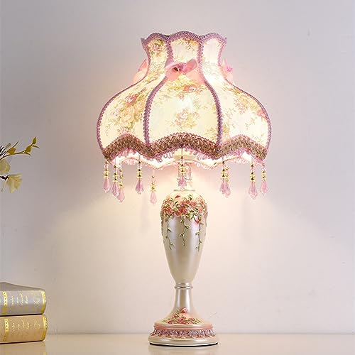 OTTOSON Pink Victorian Style Lamp Romantic Pastoral Fabric Table Lamp