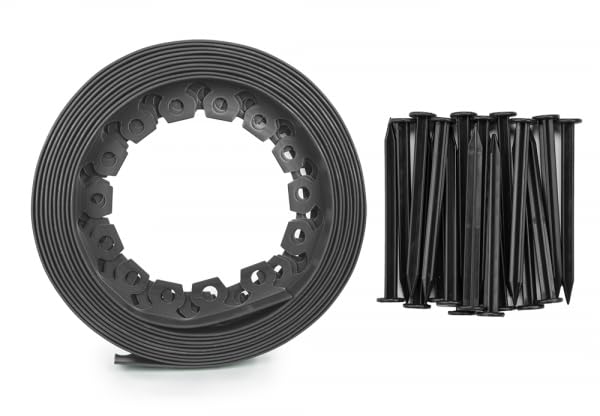 Flexible Lawn Edging, Plastic Garden Edging Border with 20 Strong Securing Pegs, Edging for Grass, Gravel, Paths, Drives, Height 6cm, Green, Grey, Brown, Black (4 packs = 40m, Grey)